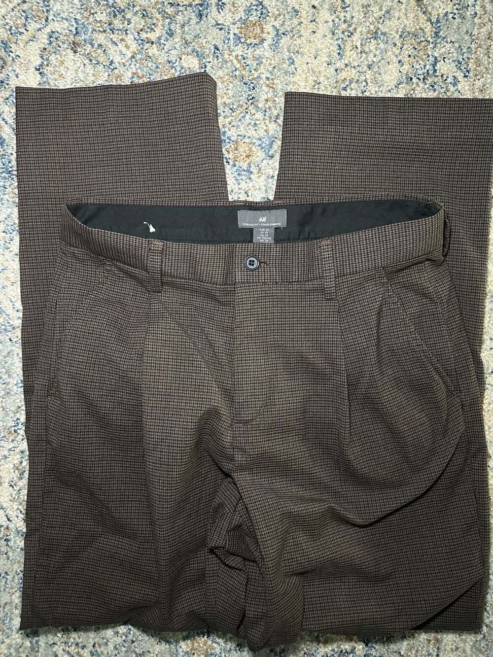 H&M Regular Fit Brown Houndstooth Trousers Size 29